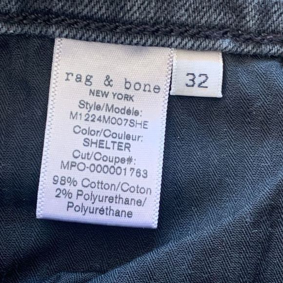 Rag And Bone Fit 1 Extra Slim Straight Jeans Black Dark Wash Distressed Hem - Picture 9 of 11